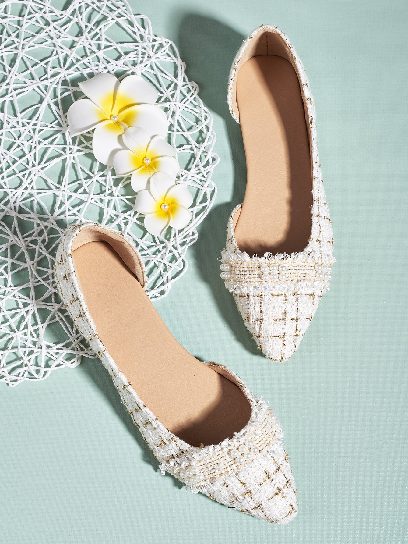 Tweed Wide Fit Flats | SHEIN