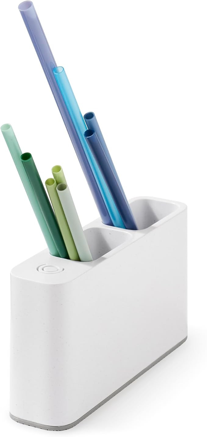 YouCopia SipStation Straw Holder, Reusable Straw Organizer for Kitchen Storage, Speckled White | Amazon (US)