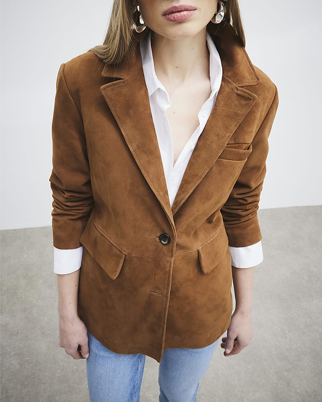 Brown Suede Oversized Blazer | River Island UK & IE