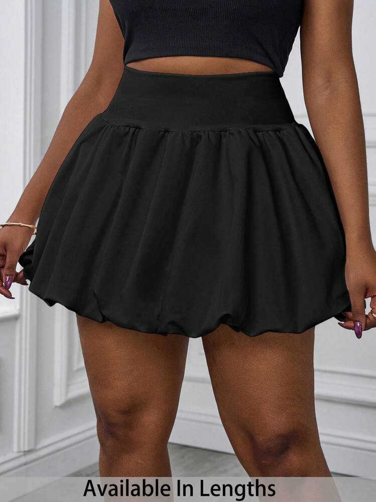 SHEIN PETITE CURVE Plus Size Solid Color Pleated Bubble Skirt, Casual Vacation | SHEIN