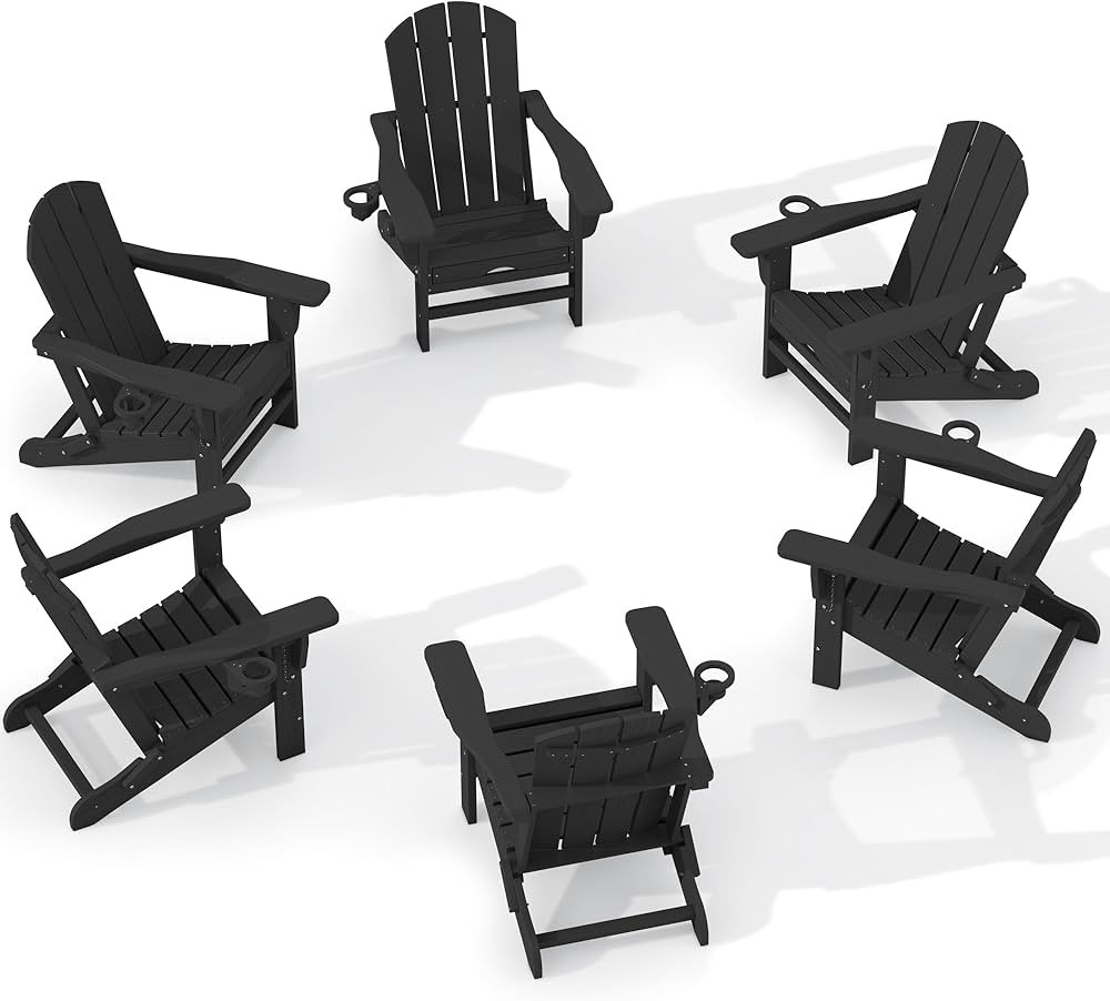 KINGYES Folding Adjustable Adirondack Chair with Retractable Ottoman Set of 6, HDPE All Weather C... | Amazon (US)