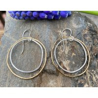 Gold Filled & Sterling Silver Circle Earrings Two Tone Statement Jewelry | Etsy (US)