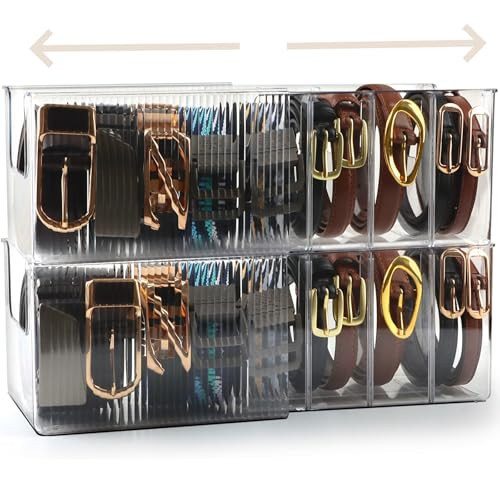 AUOIKK Clear Belt Organizer Extendable, 2 Pack Acrylic Belt Storage Holder with Adjustable Dividers, Belts Storage Container for Drawer and Closet Organization | Amazon (US)