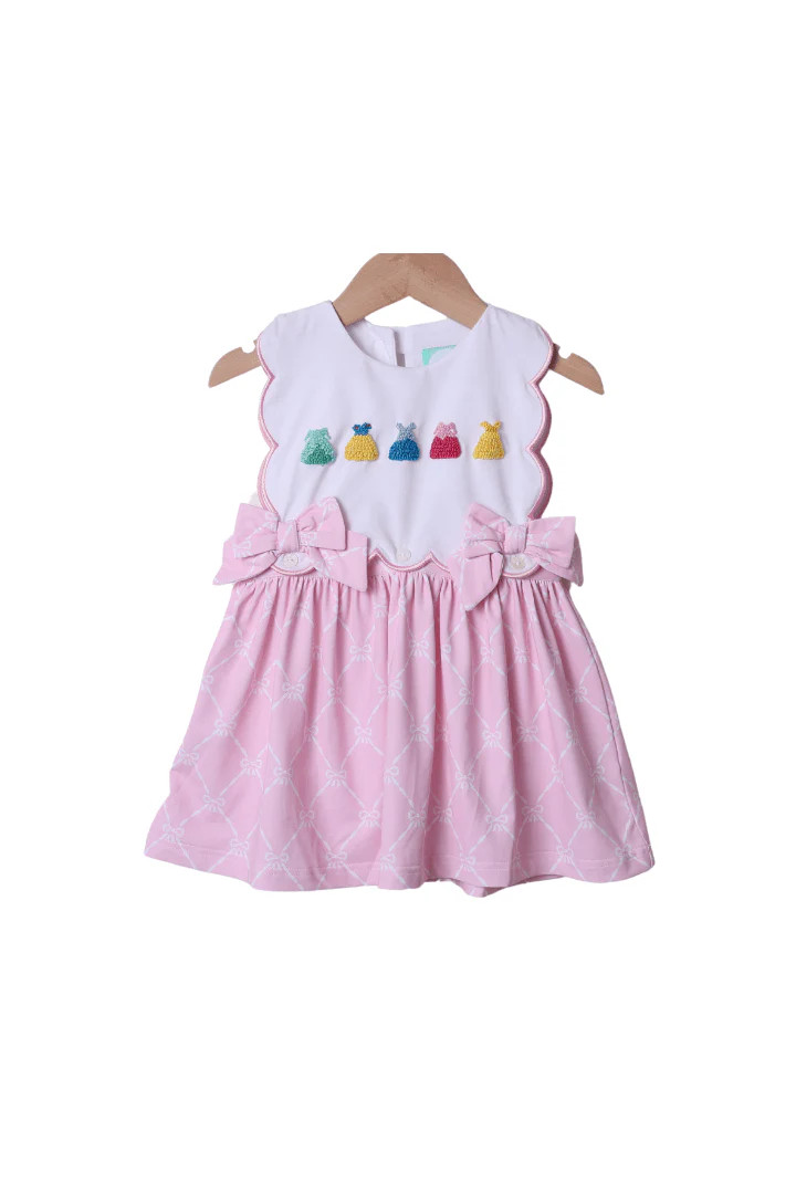 French Knot Princess Pink Trellis Bow Dress | The Smocked Flamingo