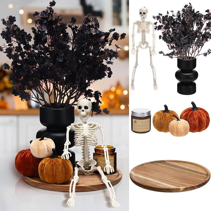 13 Pcs Halloween Wood Tray Centerpiece Black Vase Skeleton Pumpkin | Amazon (US)