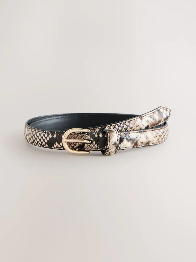 Neutral Snake Effect Skinny Leather Belt | Next US