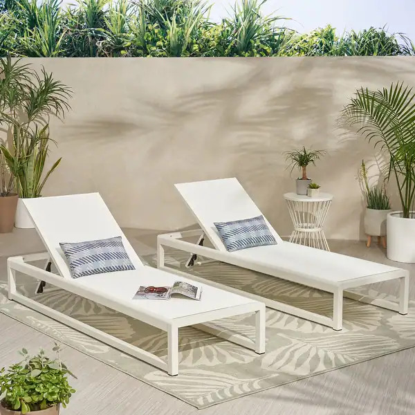 Modesta Outdoor Mesh Chaise Lounges (Set of 2) by Christopher Knight Home - 76.50" W x 25.50" D x... | Bed Bath & Beyond