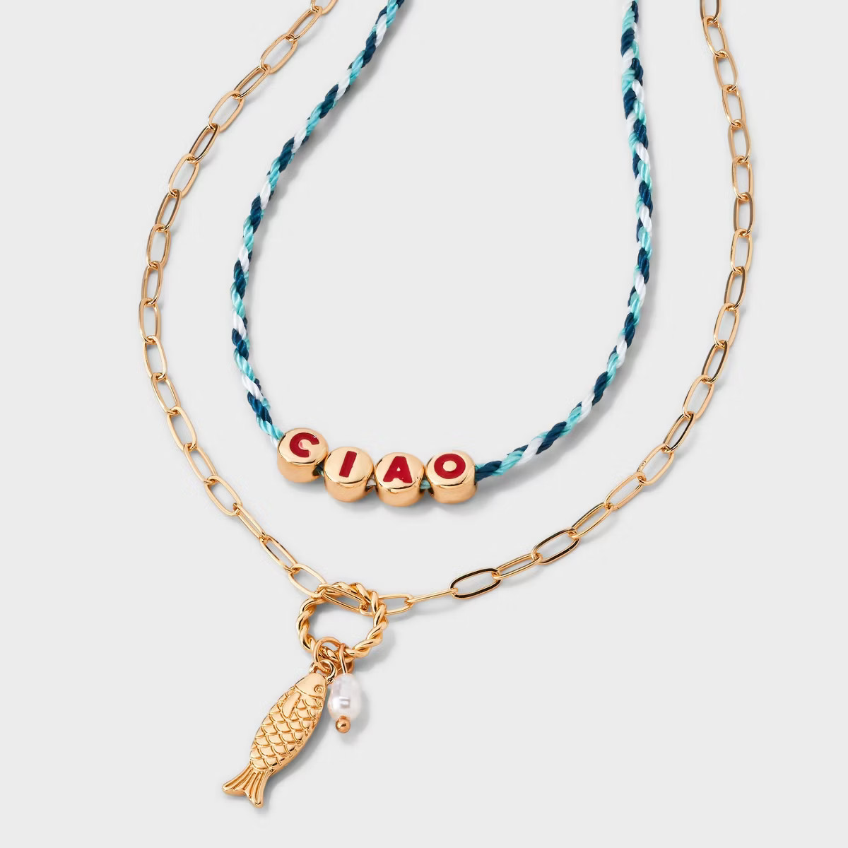 Ciao and Fish Blue Charm Pendant Necklace - Universal Thread™ Gold | Target