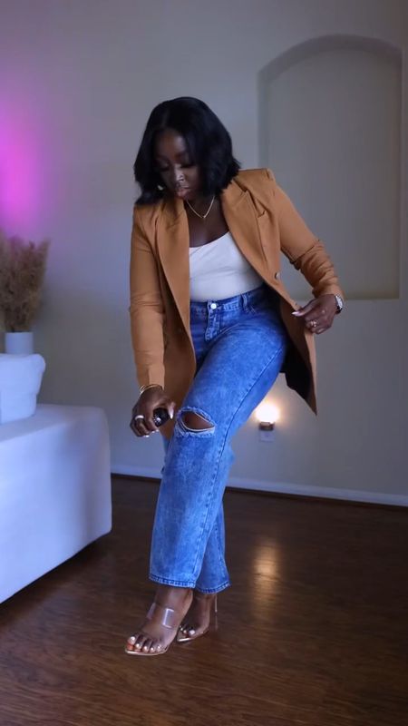 OOTD: I have been loving my shein denim lately and these shoes are a staple! This fall, pairing a blazer with a simple base is ✨🤌🏾 #LTKstyletip #LTKHoliday #LTKVideo