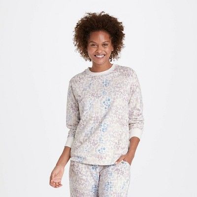 Women's Animal Print Beautifully Soft Fleece Lounge Sweatshirt - Stars Above™ Cream | Target