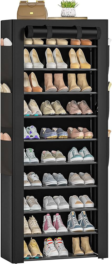 Large Shoe Rack, Black, 6 Side Pockets, 23.6" Wide x 11.4" Deep x 68.9" Tall, 36-41 Pairs of Shoe... | Amazon (US)