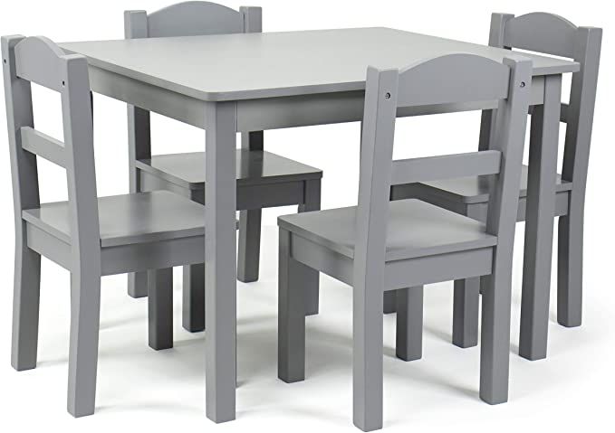 Humble Crew Kids Wood Table and 4 Chair Set, Grey | Amazon (US)