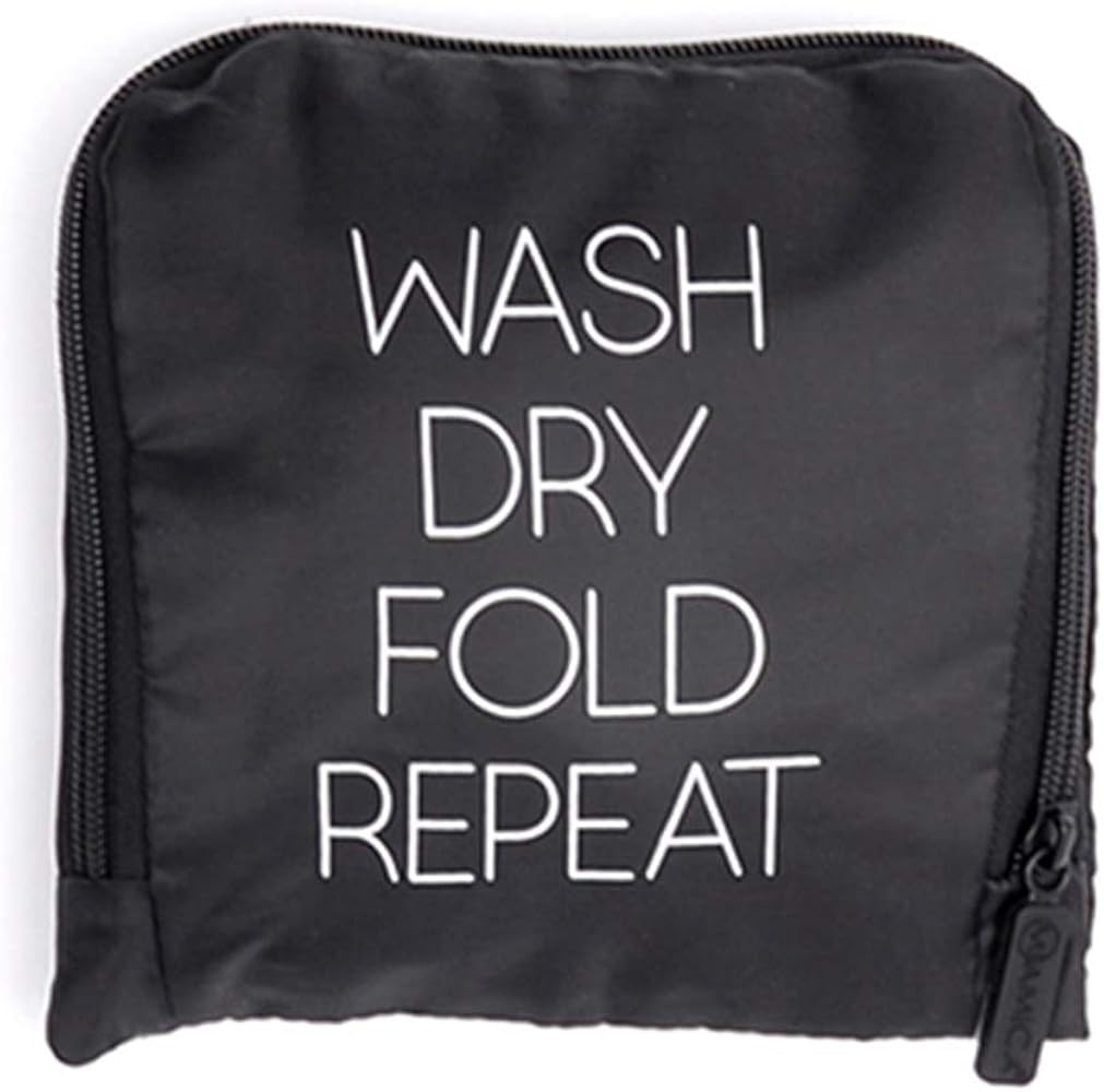 Miamica Women's Foldable Travel Laundry Bag, Black "Wash, Dry, Fold, Repeat", 21” x 22” – L... | Amazon (US)