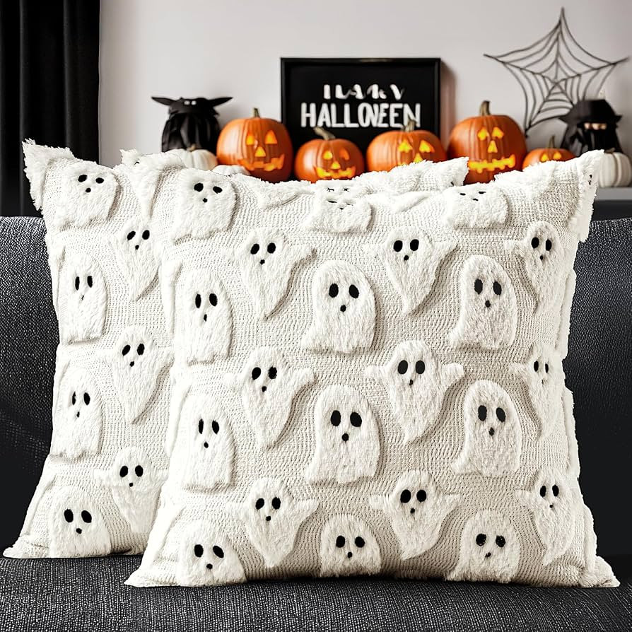 MIULEE Cream White Halloween Pillow Covers Cute Ghost Decor Set of 2 18x18 | Amazon (US)