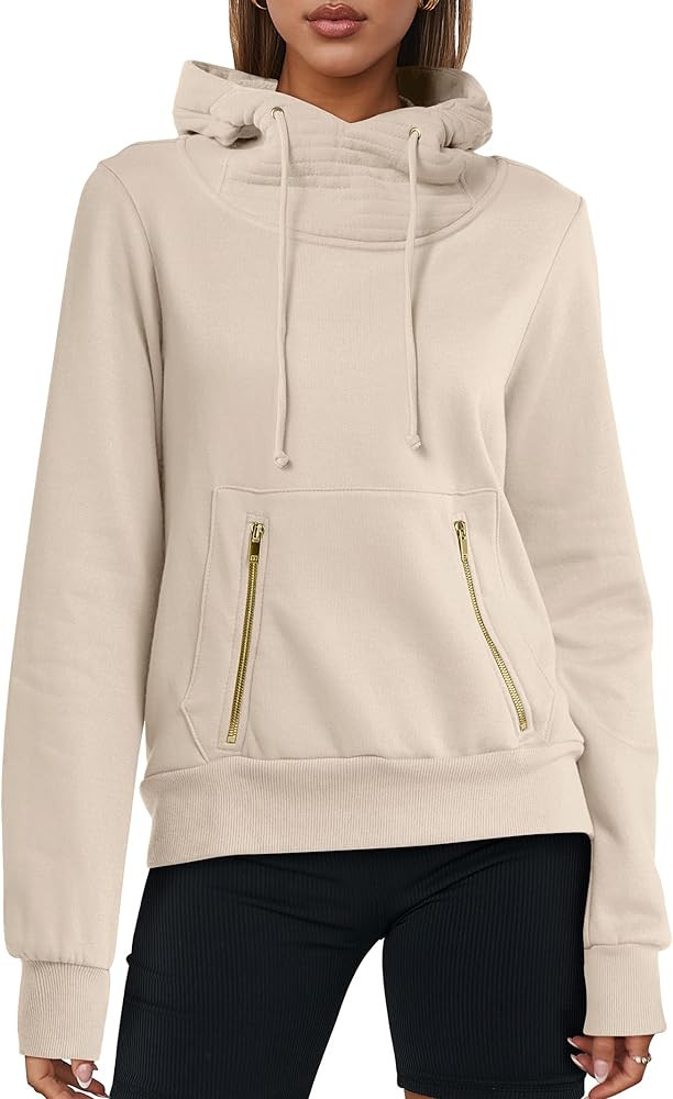 ANRABESS Womens Hoodie Cowl Neck Long Sleeve Sweatshirts 2024 Fall Fashion Pullover With Drawstri... | Amazon (US)