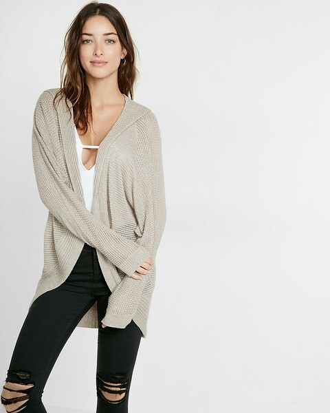 textured stitch hooded cocoon cover-up | Express