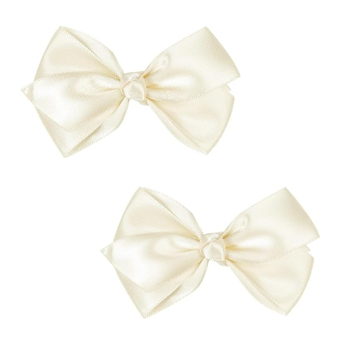 Set of 2 Delicate 3-Inch Satin Bow Hair Clips for Little Girls - Elegant Ivory Hue(Beige) | Amazon (US)