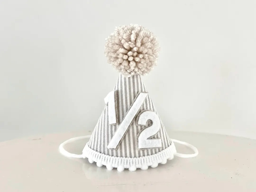 Half Birthday Hat - Beige Seersucker 1/2 Birthday Hat - Khaki Party Hat - Neutral Birthday Hat | Etsy (US)