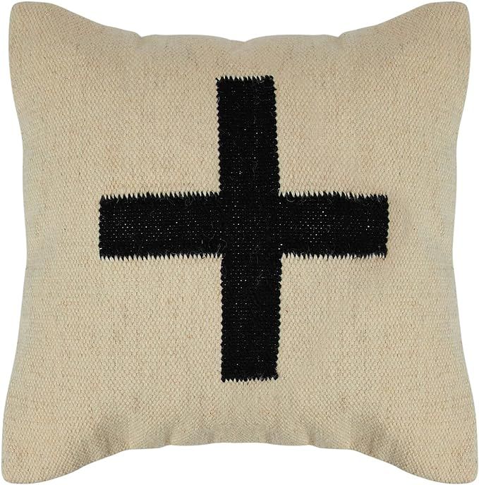 Creative Co-Op Swiss Cross Cotton Wool Throw Pillow, Cream and Black | Amazon (US)