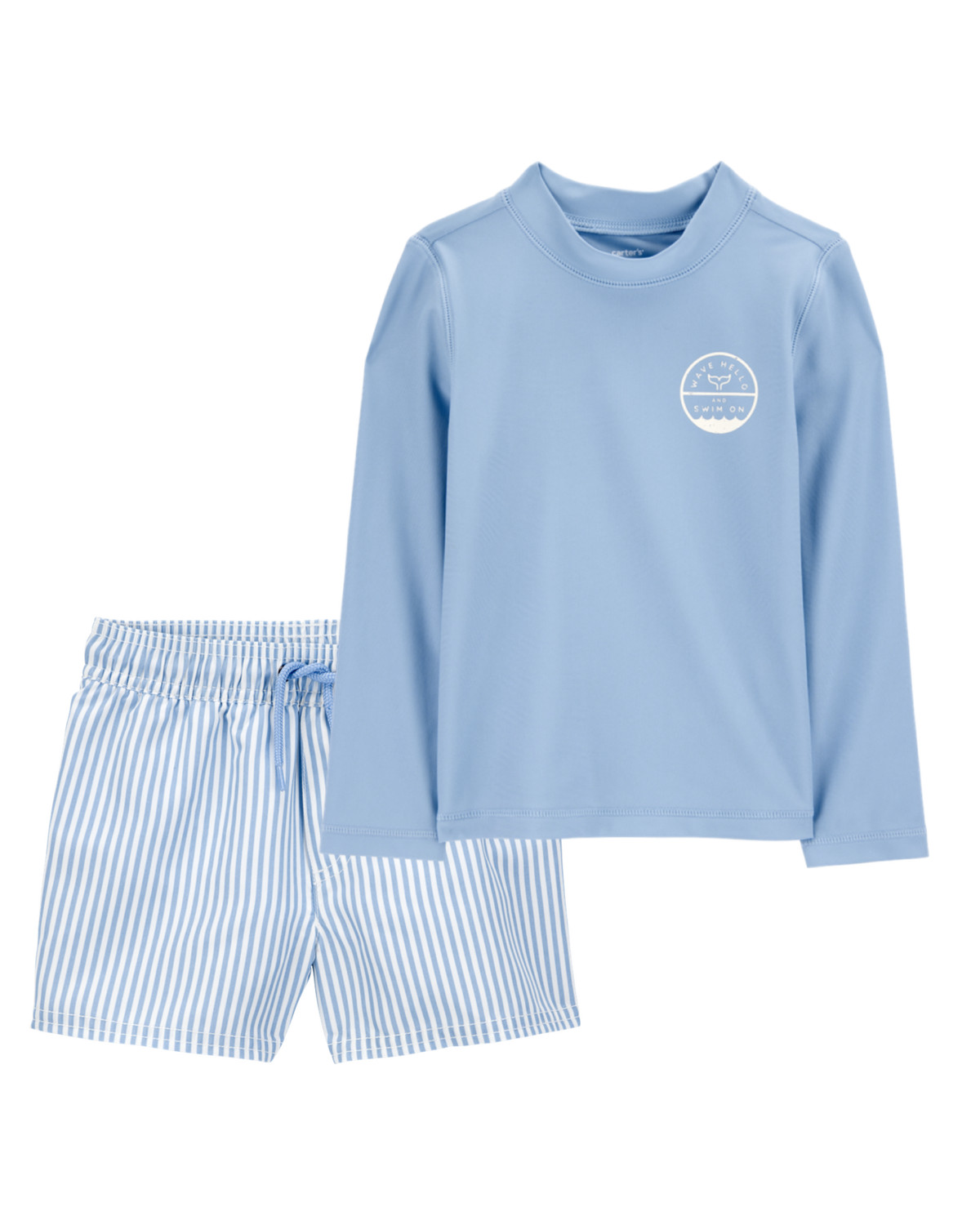 Kid 2-Piece Surfboard Long Sleeve Rashguard & Striped Swim Trunks Set - Blue | Carter's Inc