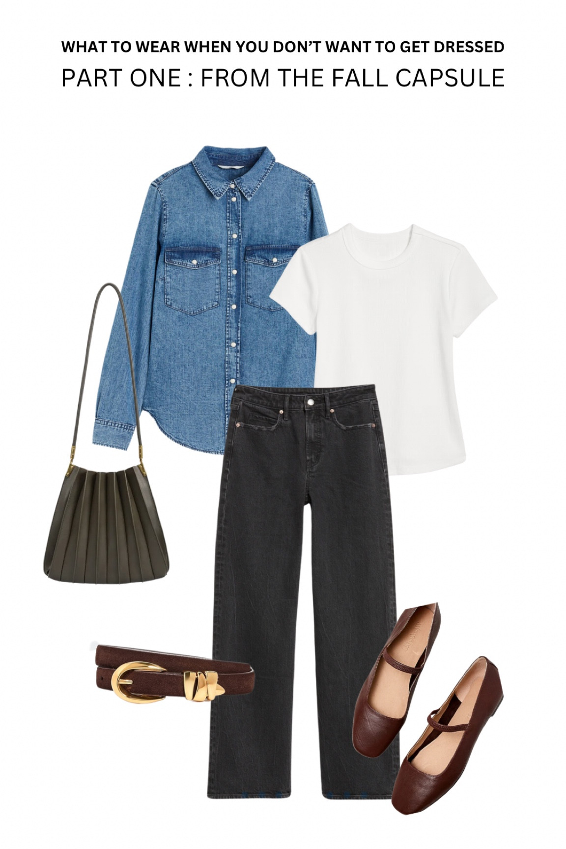 Jean/ chambray shirts have been in my outfit rotations every season for years! Such a good layer to add if you have been debating one. J linked a few options that look similar to my old jcrew one! Chambray will be lighter than heavier denim 

Jeans- if getting the ones i have its safe to size down ( they have stretch!) - i cut mine 

Shoes ( i sized down 1/2 size as per others reviews and i agree!) i have wide feet and sized down 1/2 size to the 8 ( im a true 8.5 usually) 

The leather is sooo soft and no break in time! 

Bag is from our small shop! Such a stand out piece🫒🙌

Ribbed tee true to size ( i got medium) but would size up if inbetween since its fitted . 

#LTKFallSale #LTKItBag #LTKSeasonal