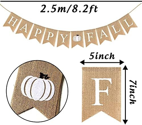 Adurself Happy Fall Burlap Banner White Jute Burlap Pumpkin Garland Harvest Mantel Fireplace Wall Ha | Amazon (US)