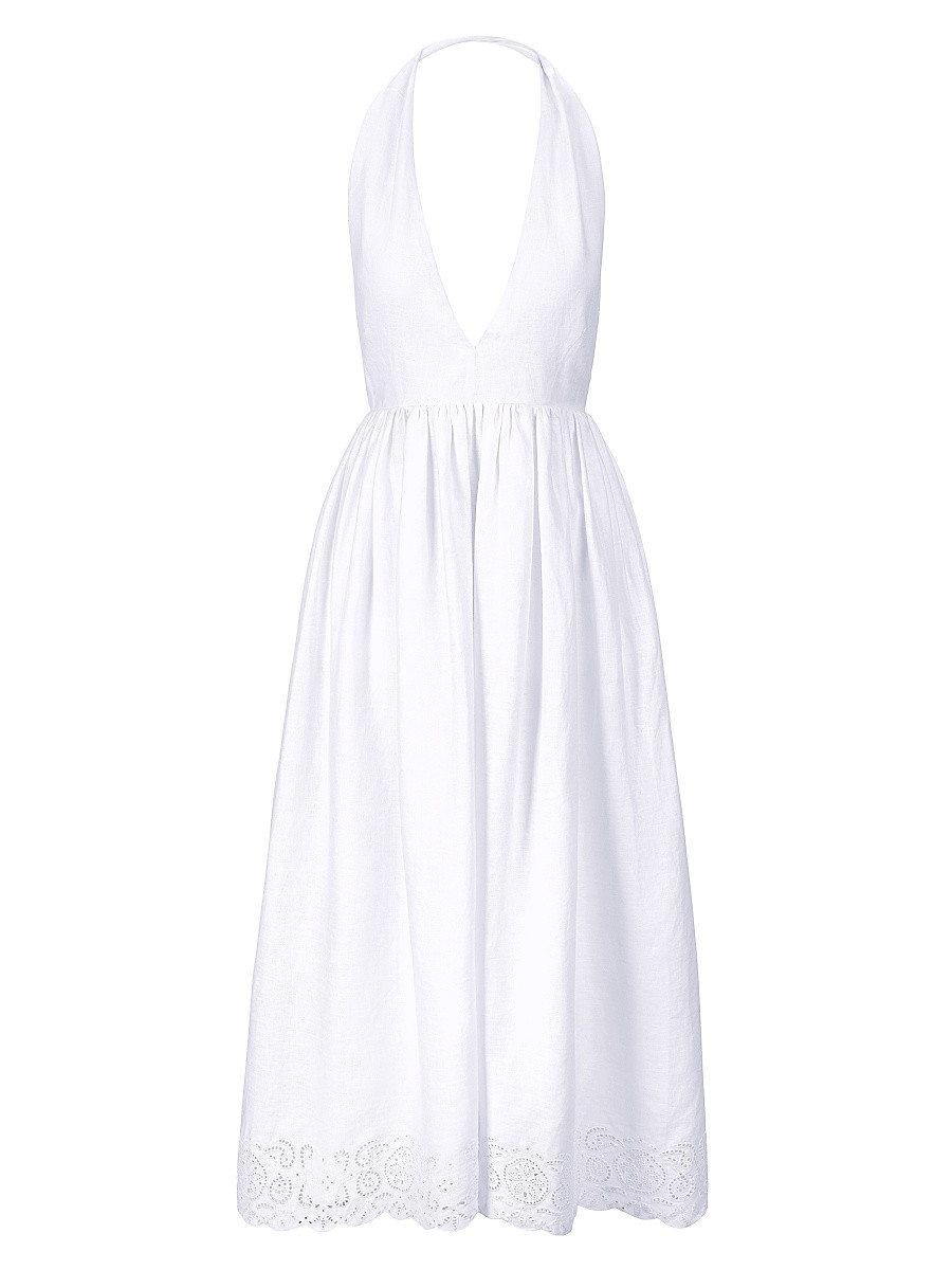 Women's Grazia Linen Halter Midi-Dress - White - Size 0 | Saks Fifth Avenue