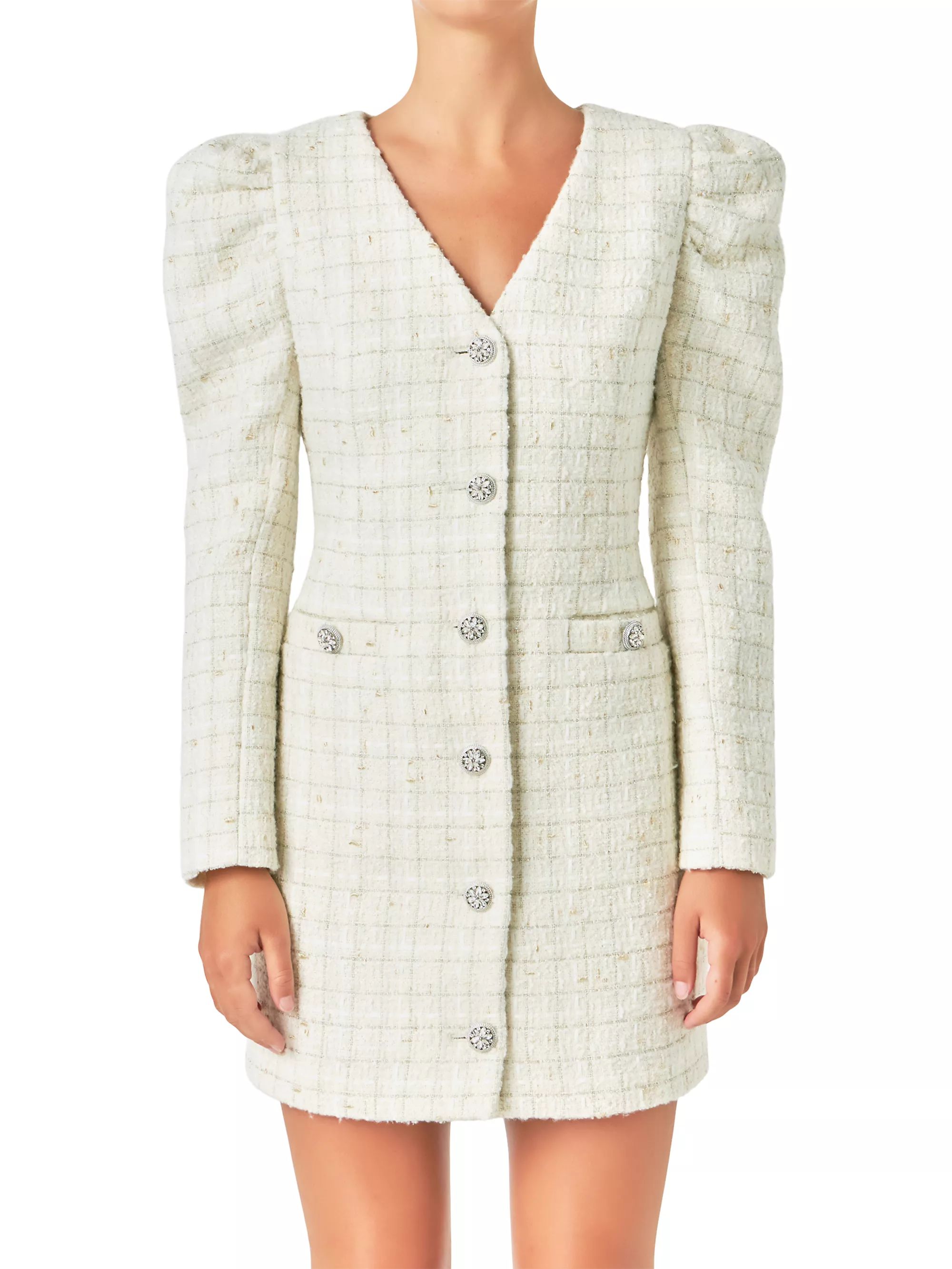 Shop Endless Rose Long-Sleeved Tweed Mini Dress | Saks Fifth Avenue | Saks Fifth Avenue