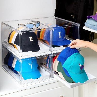 Vtopmart 4 Pack Hat Organizer for Baseball Caps, Clear Hats Holder Box with Drawer and Sliding Tray, Stackable Rack Display Case with Magnetic Door | Target