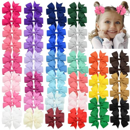 60PCS 3 Inch Boutique Grosgrain Ribbon Pinwheel Hair Bows Alligator Clips for Baby Girls Infants Toddlers in Pairs | Amazon (US)