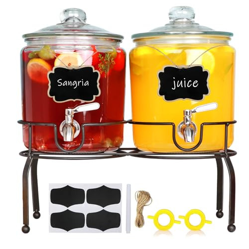 1-Gallon Glass Drink Dispenser with Lid - Perfect for Parties, Weddings, Picnics & Daily Use - 2 pcs | Amazon (US)
