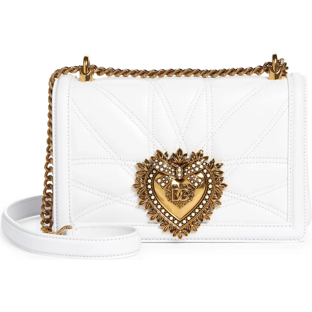 Dolce&Gabbana Devotion Logo Heart Lambskin Crossbody Bag in Optical White at Nordstrom | Nordstrom