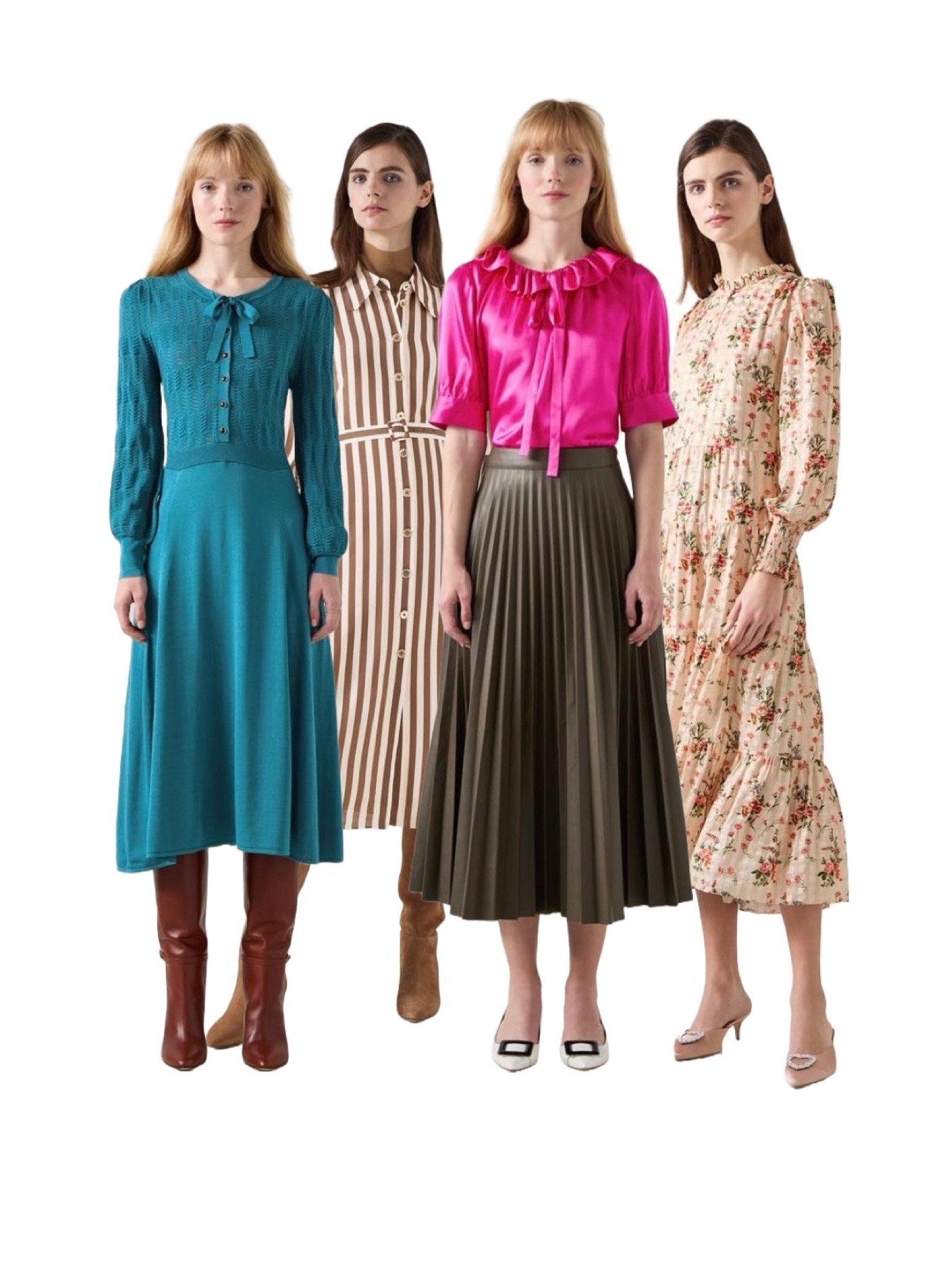 Shop my LK Bennett picks from their up to 50% off end of season sale! Why wait for Santa? 

Left to right:
Susannah Dark Teal Neck Tie Pointelle Fit & Flare Dress

Emelia Chocolate & Birch Candy Stripe Shirt Dress 

Coco Magenta Satin Blouse 

Flora Wildflower Metallic Print Dress


#LTKsale #LTKwinter #LTKuk