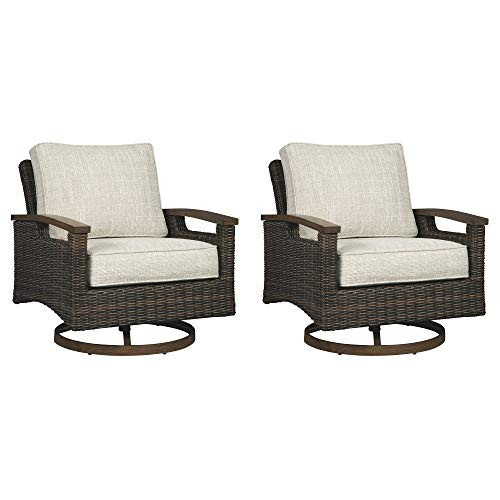 Signature Design by Ashley Paradise Trail Outdoor Swivel Upholstered Lounge Chair with All Weather Cushion, Set of 2, Cleanable Performance Fabric, Beige | Amazon (US)