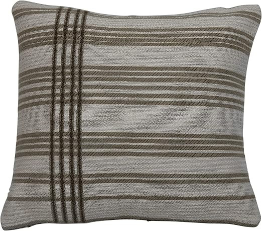 Creative Co-Op 18" Square Woven Cotton Jacquard Stripes Pillow, Green | Amazon (US)