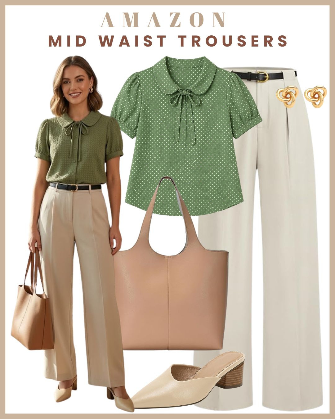 One pair of mid-waist trousers, three effortless outfits ✨🤎

Styled these mid-waist trousers in 3 different ways to show just how versatile they are for work and everyday wear 🙌

💚 With a green top for a fresh, sophisticated look that's perfect for the office or lunch meetings
🤍 With a turtleneck top for a timeless, polished outfit that never goes out of style
💙 With a navy striped top for a classic French-inspired look that's effortlessly chic

One pair of trousers, endless styling possibilities — the perfect staple for a capsule wardrobe 

 #LTKgrwm #LTKootd #LTKWorkwear