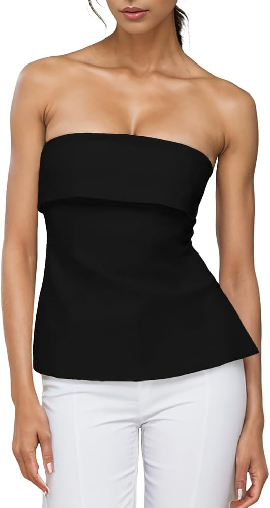Fold Over, Side Split, Off the Shoulder Sexy Backless Bustier, Y2k Top for Date Night Concert Dai... | Amazon (US)