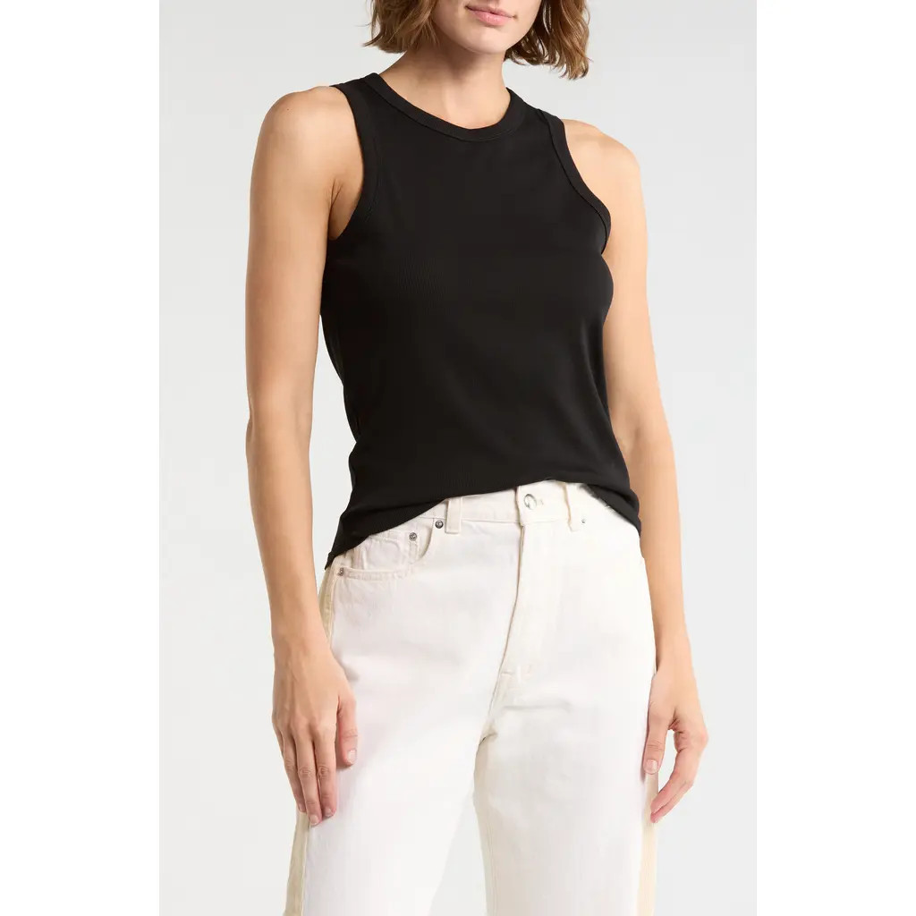 Madewell Ribbed Stretch Cotton Cutaway Tank in Jet Black at Nordstrom Rack, Size Small | Nordstrom Rack