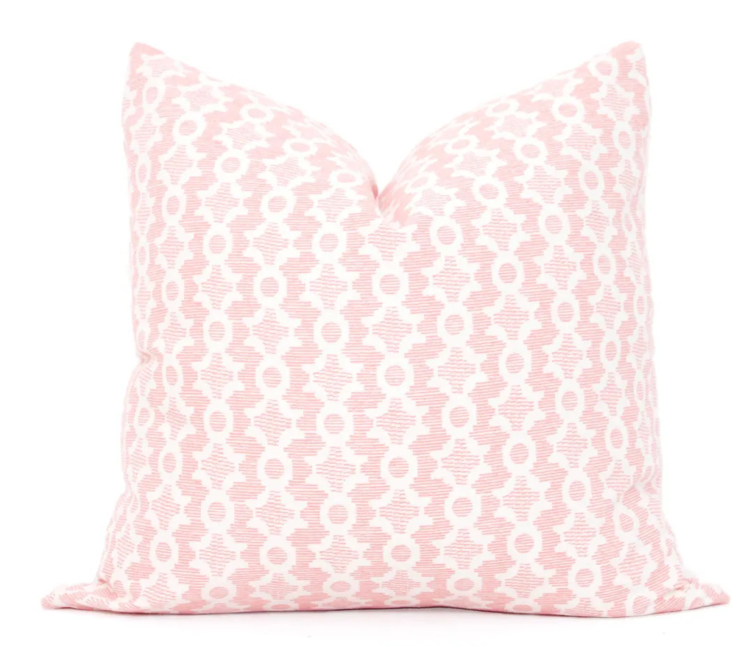 Sister Parish Clara B Pale Pink Pillow Cover: Geometric Trellis Cushion - Etsy | Etsy (US)