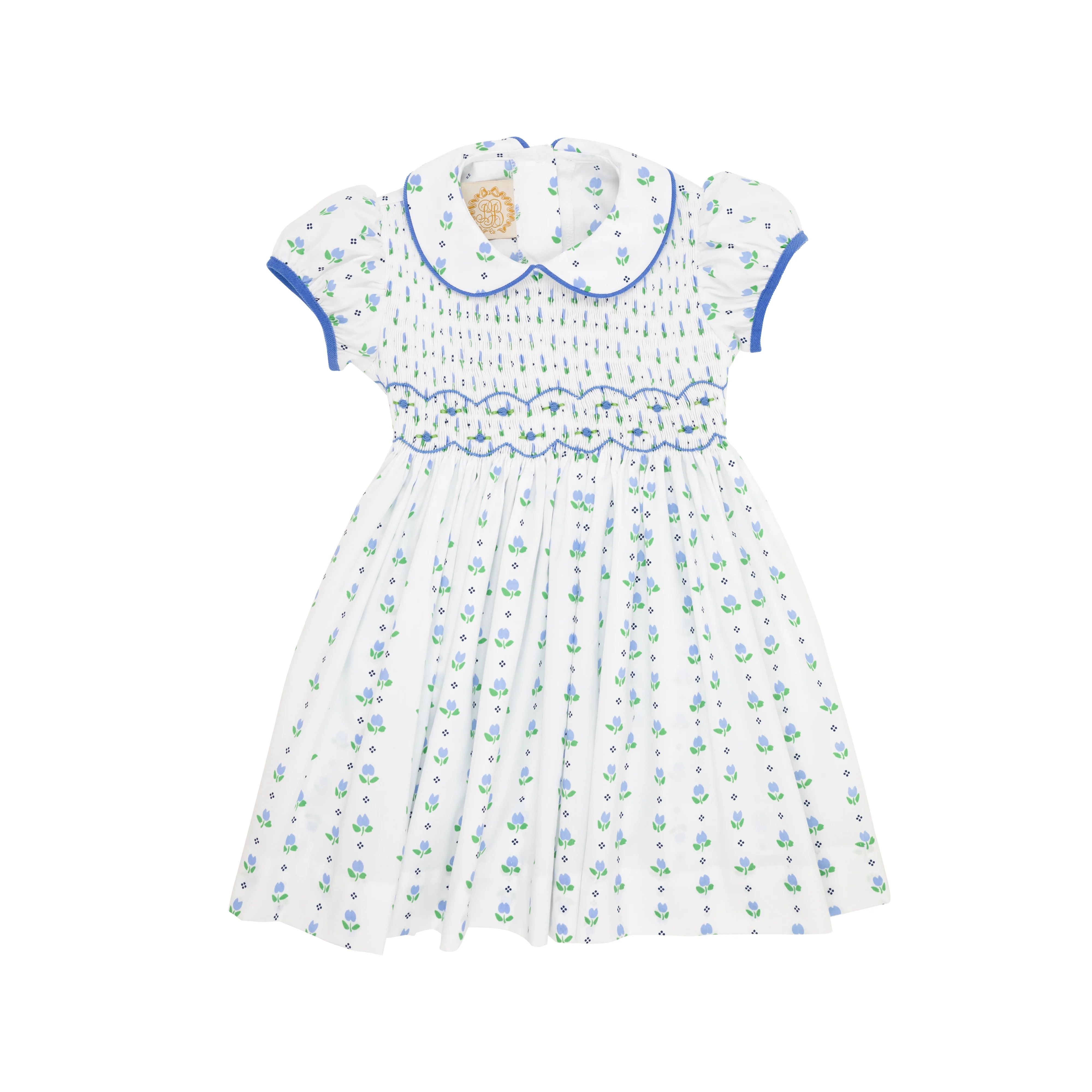 Smocked Mary Dal Dress - Georgetown Tulip with Barbados Blue | The Beaufort Bonnet Company