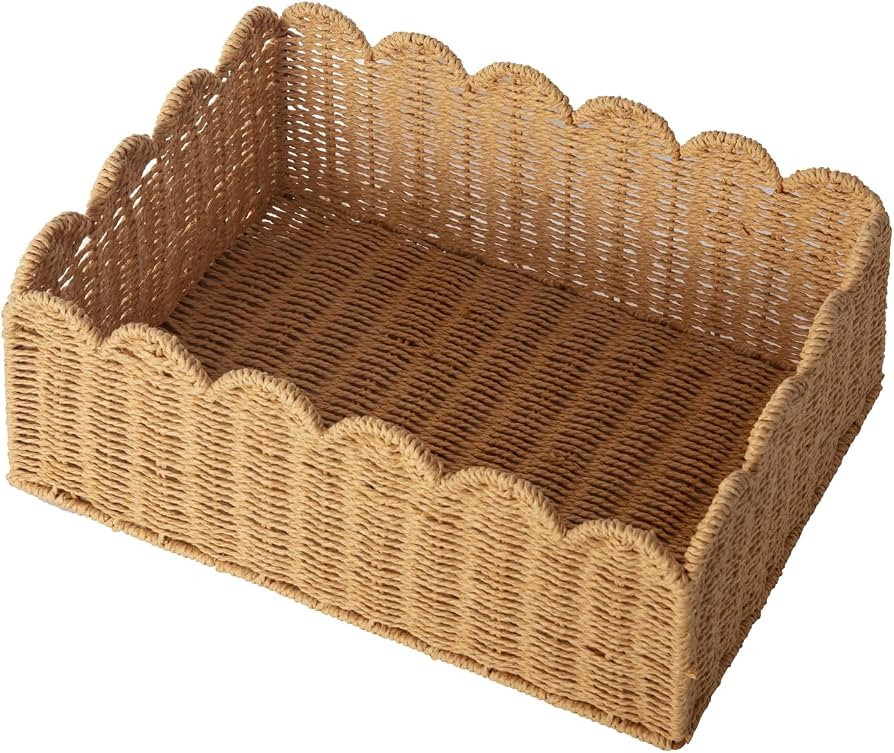 Scalloped Basket, Wicker Storage Baskets, Hand Woven Baskets for Shelves,Natural Baskets for Orga... | Amazon (US)