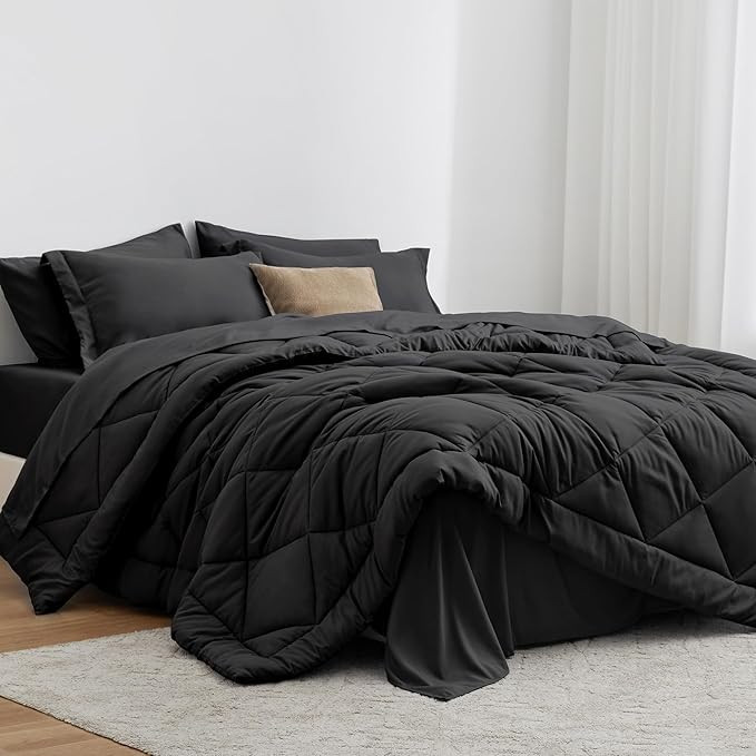 Love's cabin Queen Comforter Set Black, 7 Pieces Queen Bed in a Bag, All Season Queen Bedding Set... | Amazon (US)