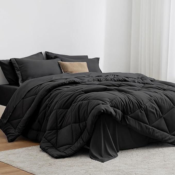 Love's cabin Queen Comforter Set Black, 7 Pieces Queen Bed in a Bag, All Season Queen Bedding Set... | Amazon (US)