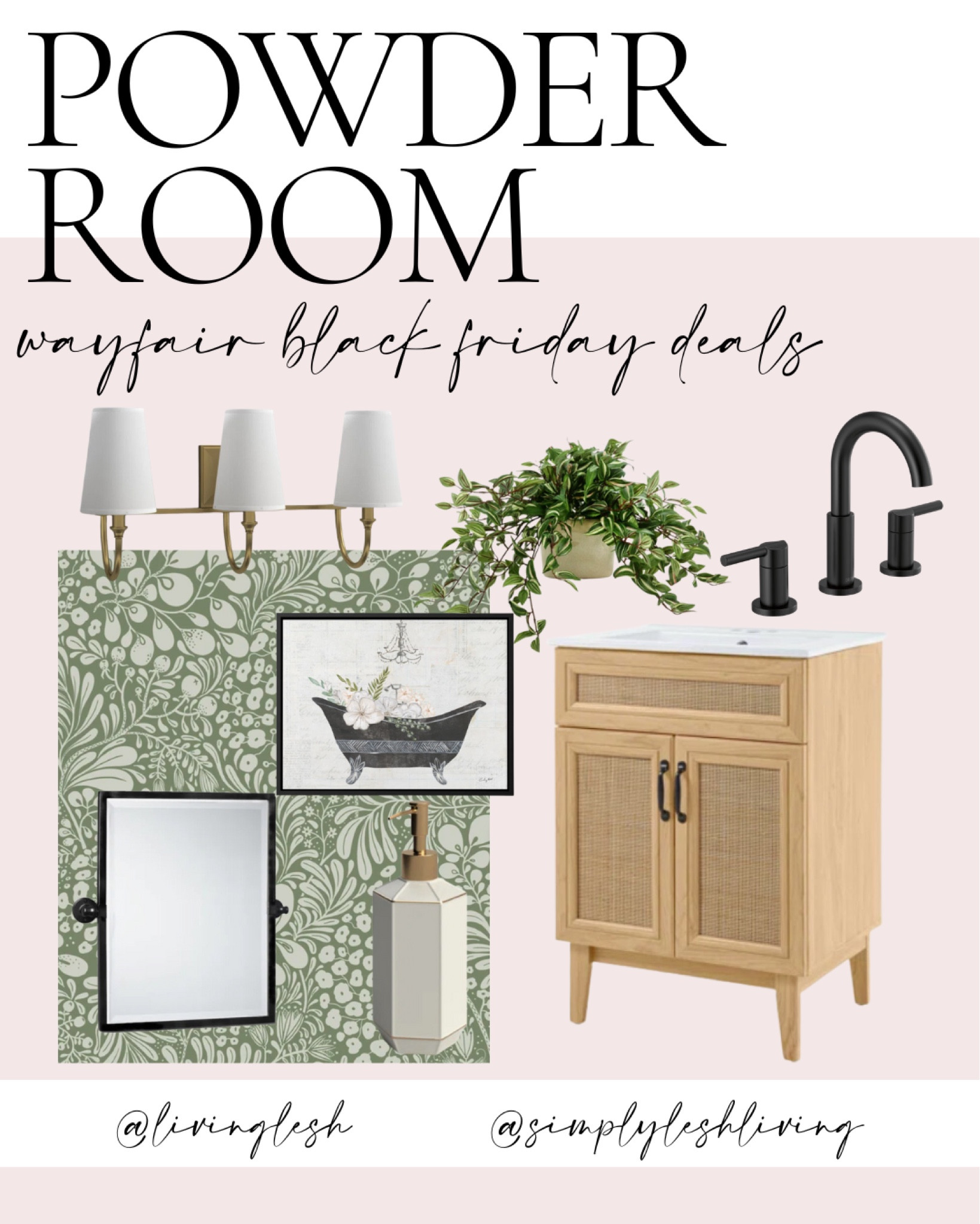 Wayfair | Wayfair sale | Home decor | Home finds | Black Friday | Cyber week | Powder bathroom | Bathroom remodel | Bathroom update | Vanity | Bathroom faucet | Bathroom mirror | Light fixture 

#LTKSaleAlert #LTKCyberWeek #LTKHome