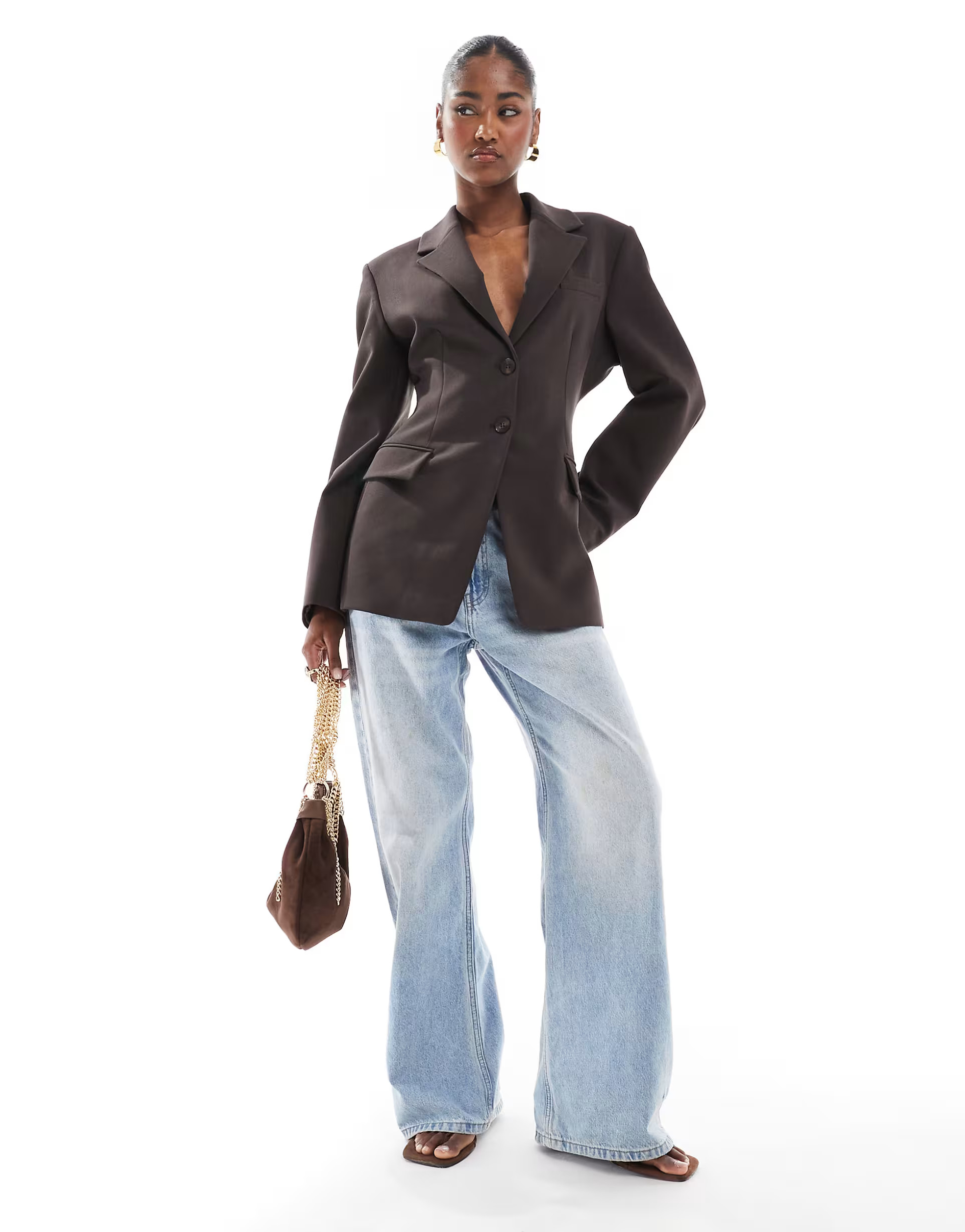 ASOS DESIGN cinch waist blazer in chocolate | ASOS | ASOS (Global)