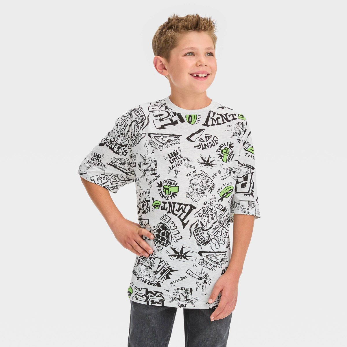 Boys' Teenage Mutant Ninja Turtles All Over Print Short Sleeve Graphic T-Shirt - White | Target