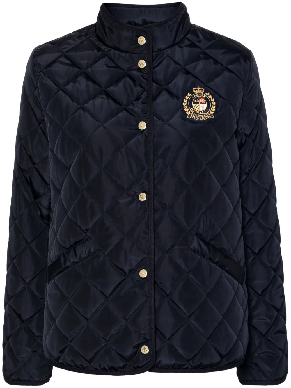 logo-patch quilted jacket | Farfetch Global