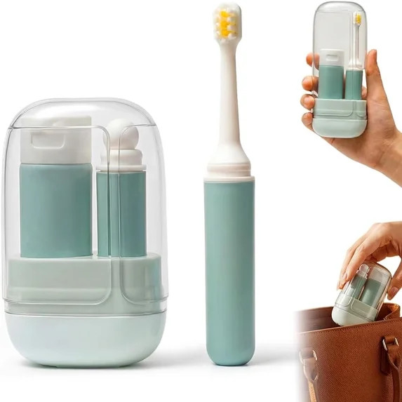 3-in-1 Toothbrush Travel Case Kit, Foldable Toothbrush with Mouthwash Cup Toothpaste Dispenser, P... | Walmart (US)