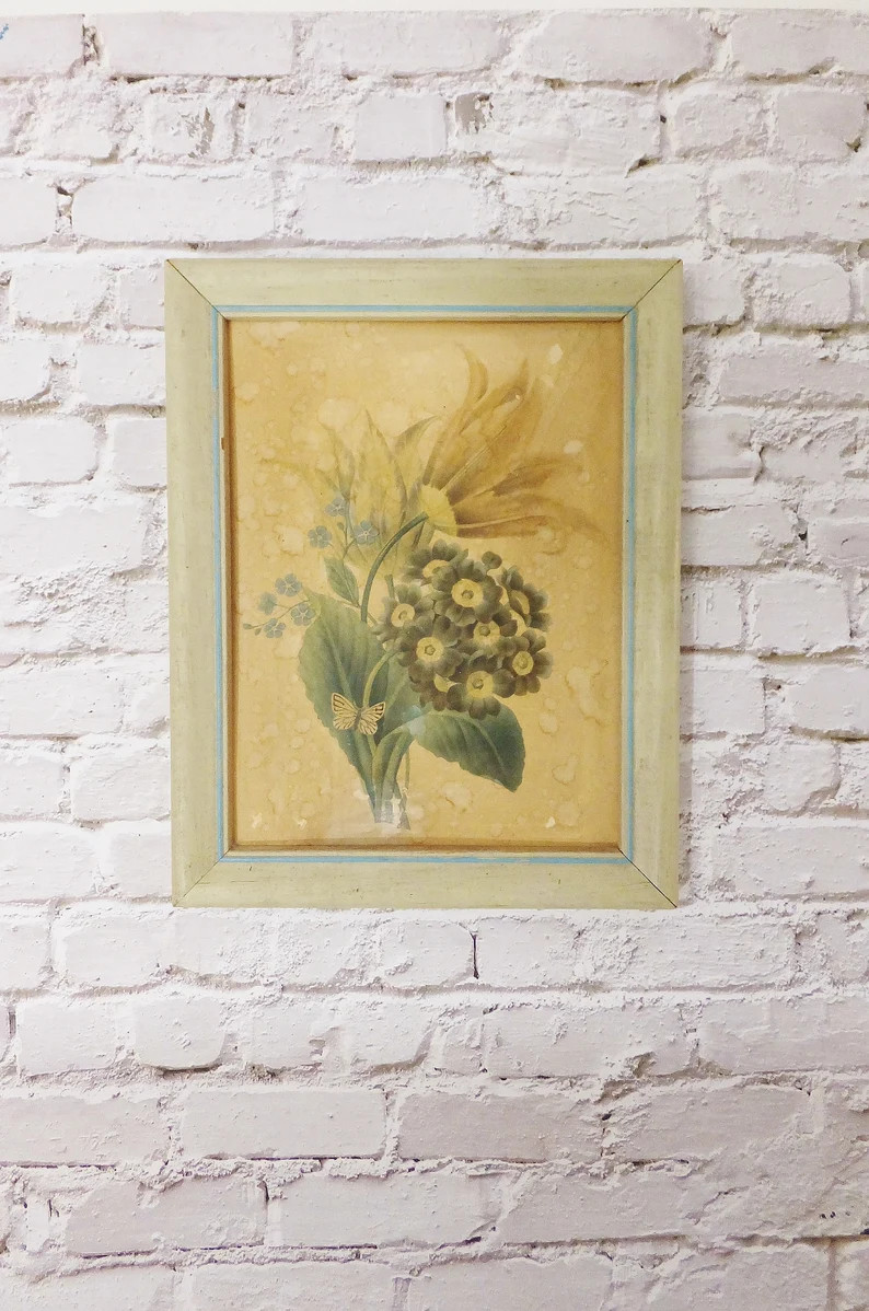 Antiqued Flower Print Artograph Light Blue Cottage Decrepit Spooky Haunted Creepy Farmhouse Hallo... | Etsy (US)