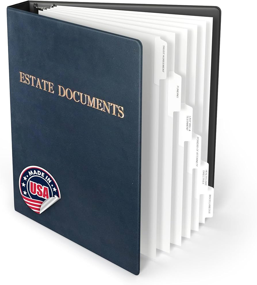 Estate Planning Binder with Pre-Labeled Tabs, 1.5-Inch Angle D Rings, Faux Leather, Bonus Sheet P... | Amazon (US)